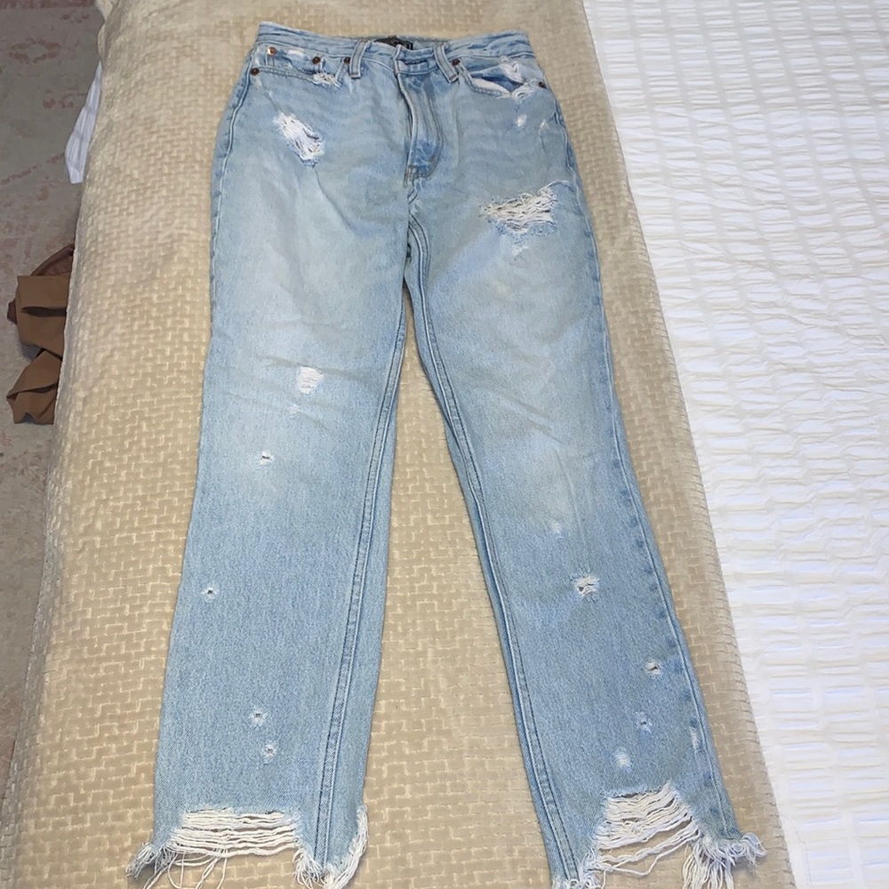 Abercrombie light wash ripped mom jeans